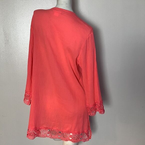 Isaac Mizrahi New York Womens gauze tunic top shirt medium lightweight crochet - Picture 5 of 8